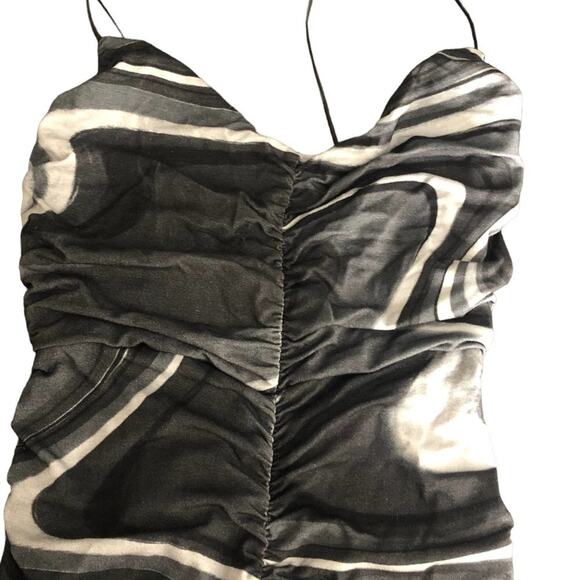 Asos Design cami strappy midi dress ruched details Black & Gray Marble Size 0 - Picture 8 of 12